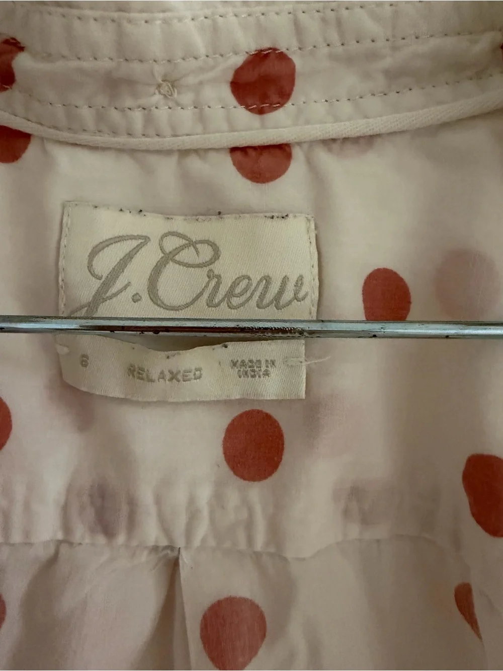 J. Crew Cream Button-Down Shirt with Pink Polka Dots